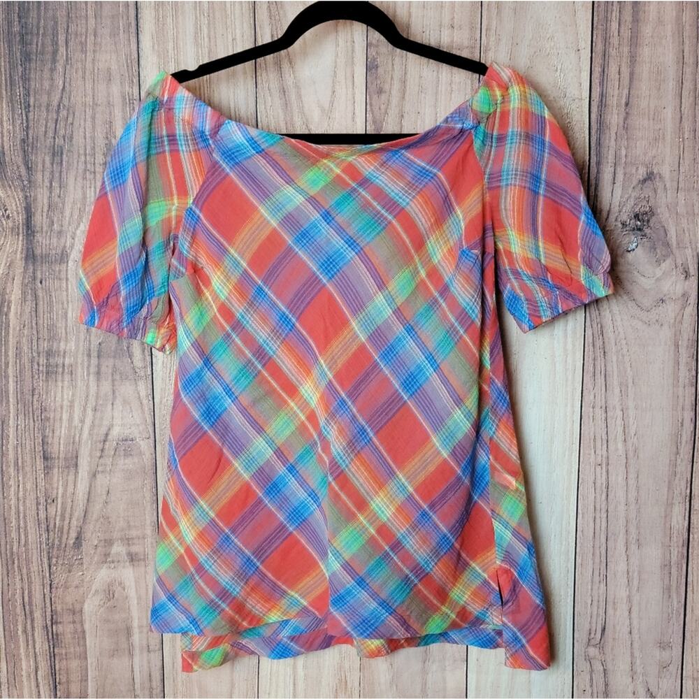 Lauren Ralph Lauren Multicolour Rainbow Plaid Boatneck Top, Sz SP